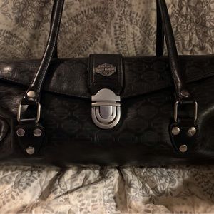Harley-Davidson black leather embossed shoulder bag